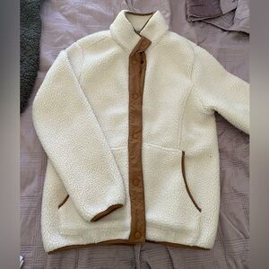 Lands' End Cream Sherpa Jacket with Tan Trim